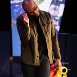 andi jarvis on stage at red bull HQ